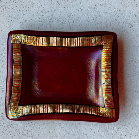 Handcrafted Dichroic Glass Dish With Gold Accents By Cindy Stalnaker of Laguna - Picture 1 of 8